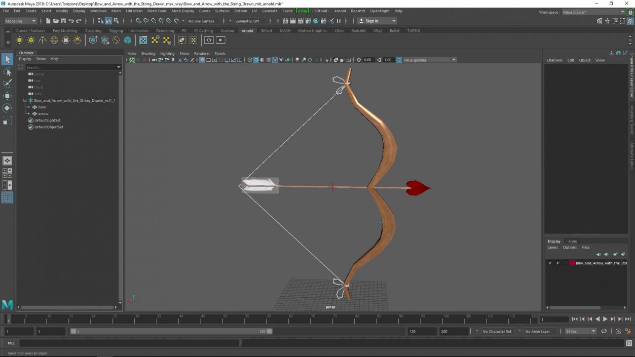 3D model Bow and Arrow with the String Drawn