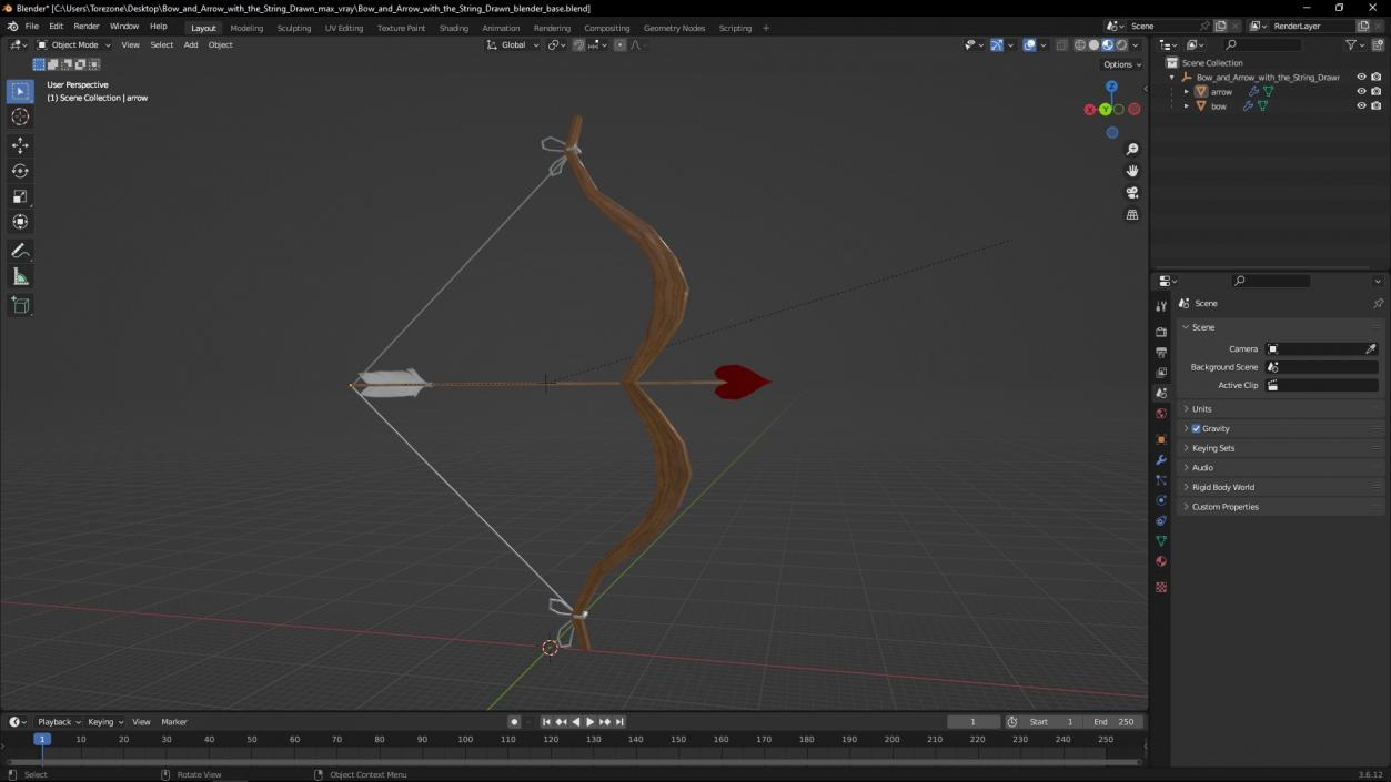 3D model Bow and Arrow with the String Drawn