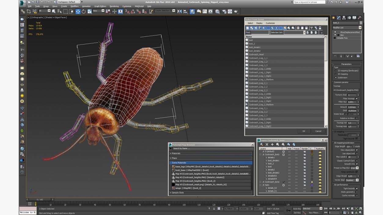 3D Animated Cockroach Spinning Rigged for Cinema 4D model