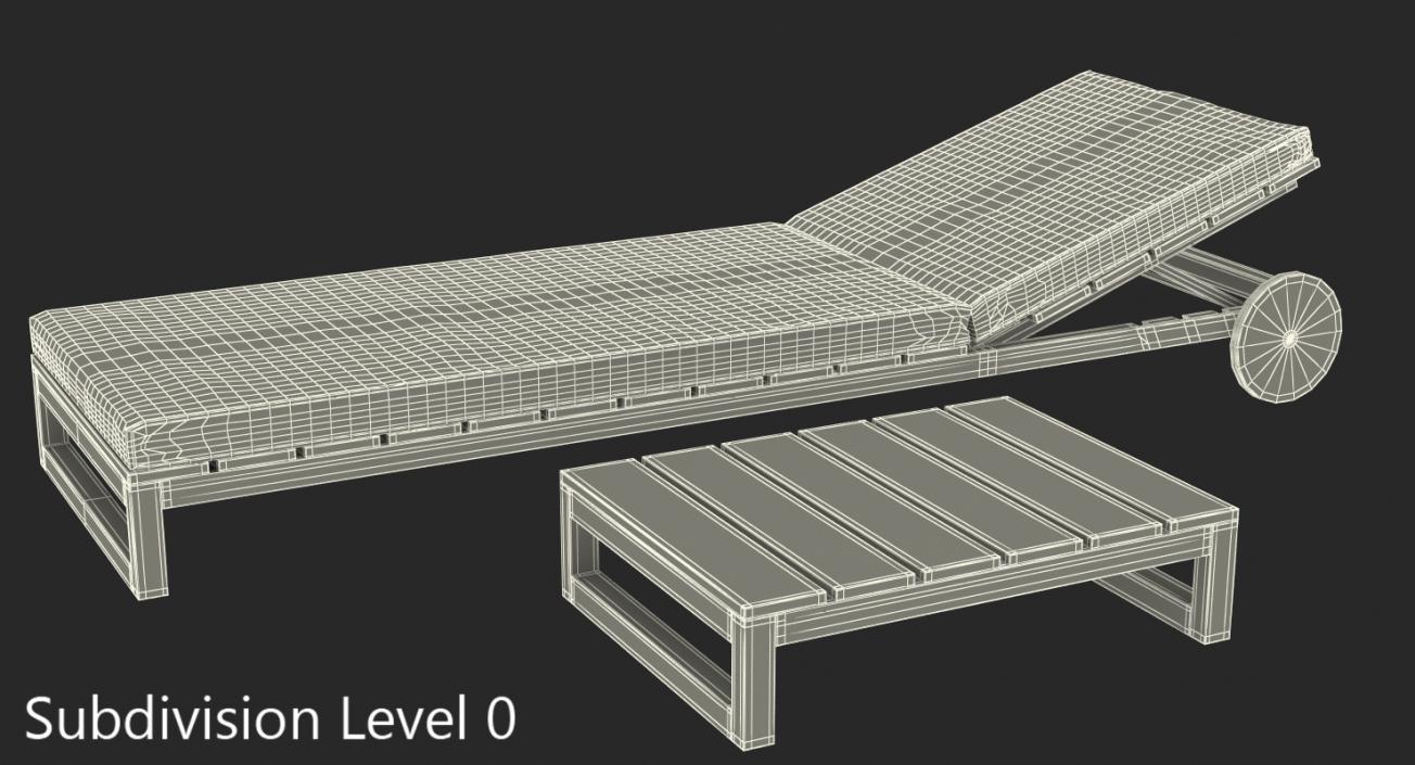 Outdoor Chaise Lounge with Table 3D