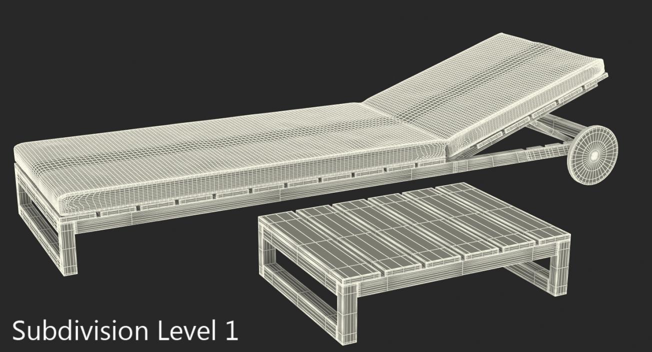 Outdoor Chaise Lounge with Table 3D