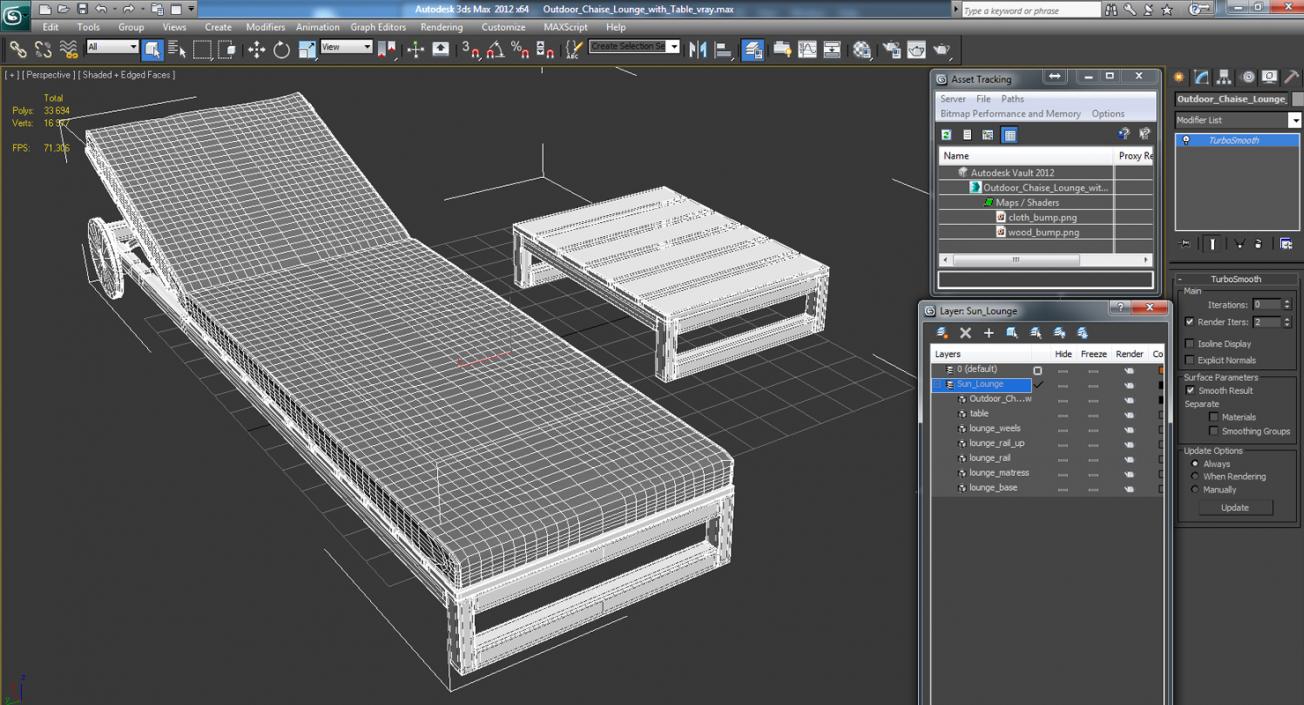 Outdoor Chaise Lounge with Table 3D