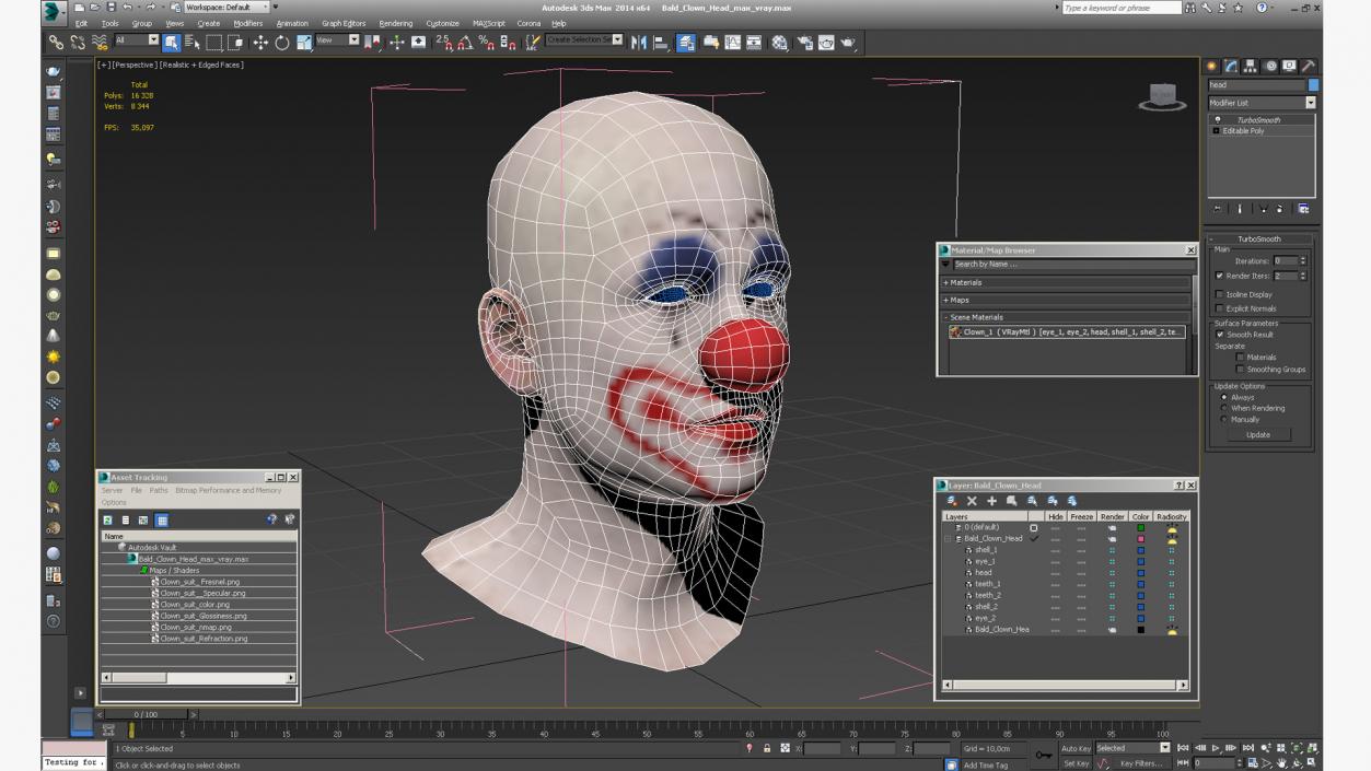 3D model Bald Clown Head