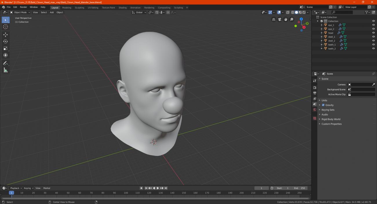 3D model Bald Clown Head