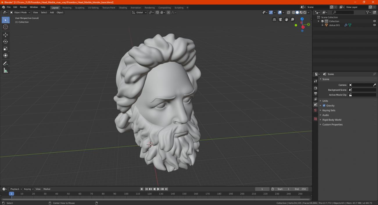 3D model Poseidon Head Marble