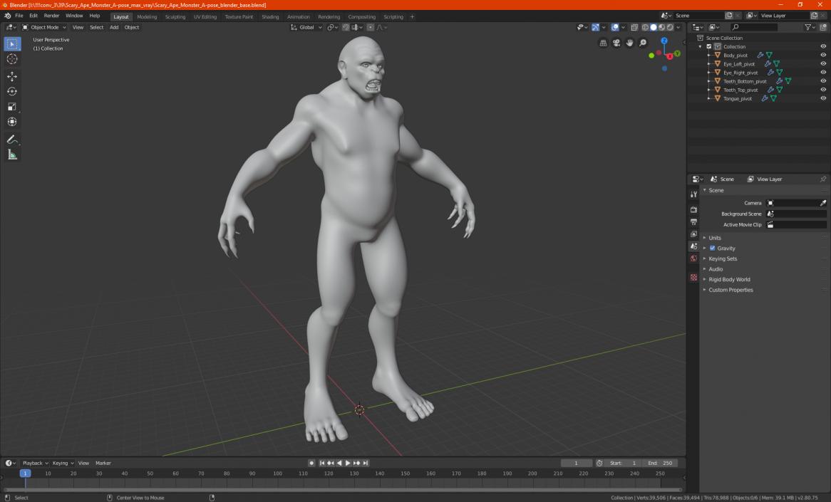 Scary Ape Monster A-pose 3D model