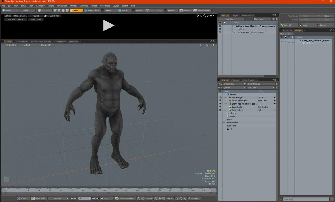 Scary Ape Monster A-pose 3D model