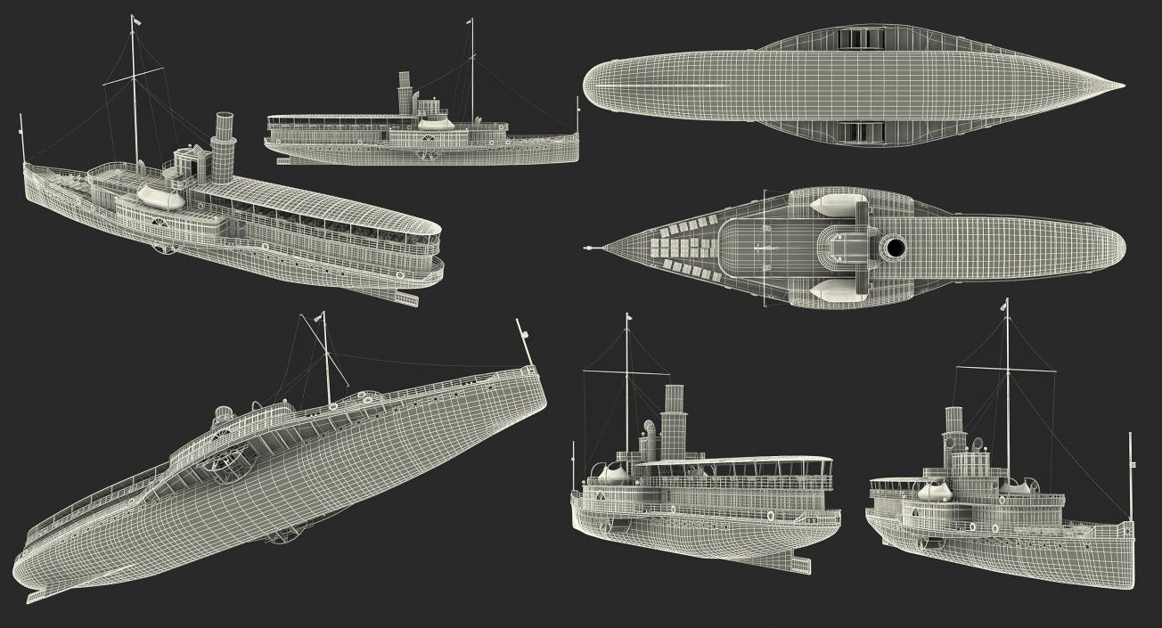 Wheeled Steamboats Collection 3D model