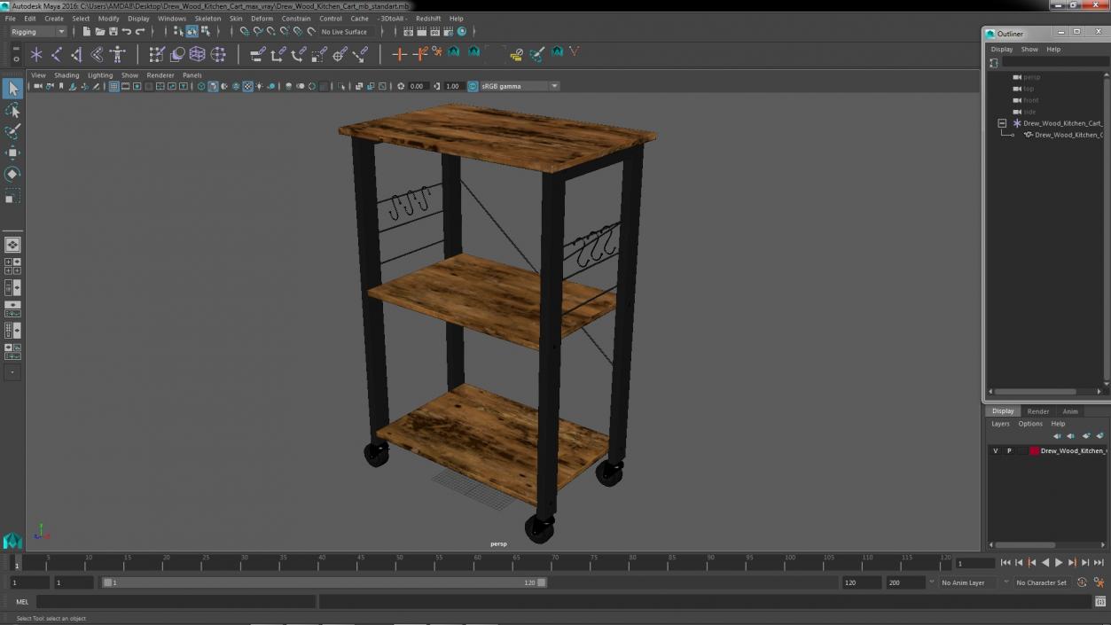 Drew Wood Kitchen Cart 3D