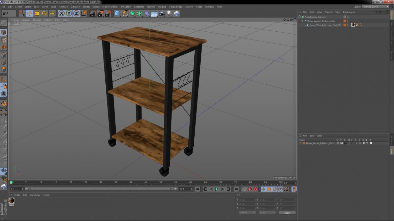 Drew Wood Kitchen Cart 3D