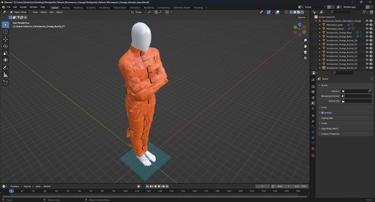 Straitjacket Patient Mannequin Orange 3D