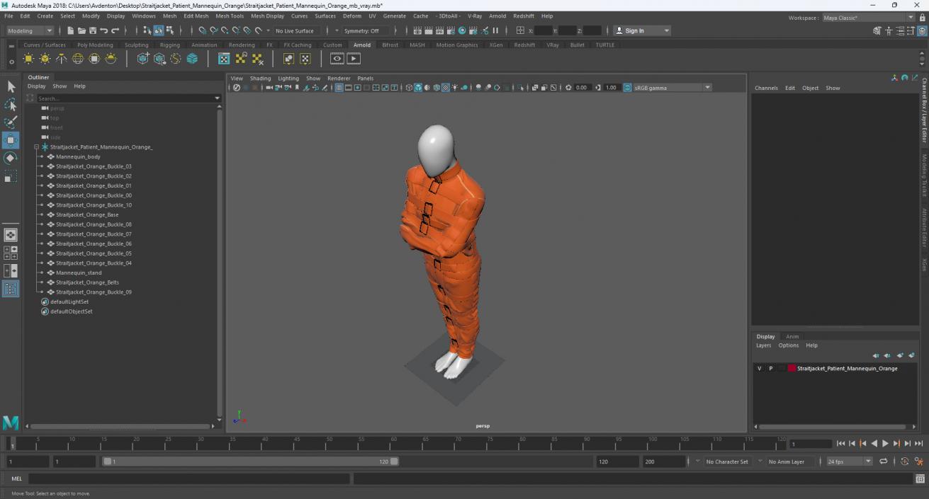 Straitjacket Patient Mannequin Orange 3D