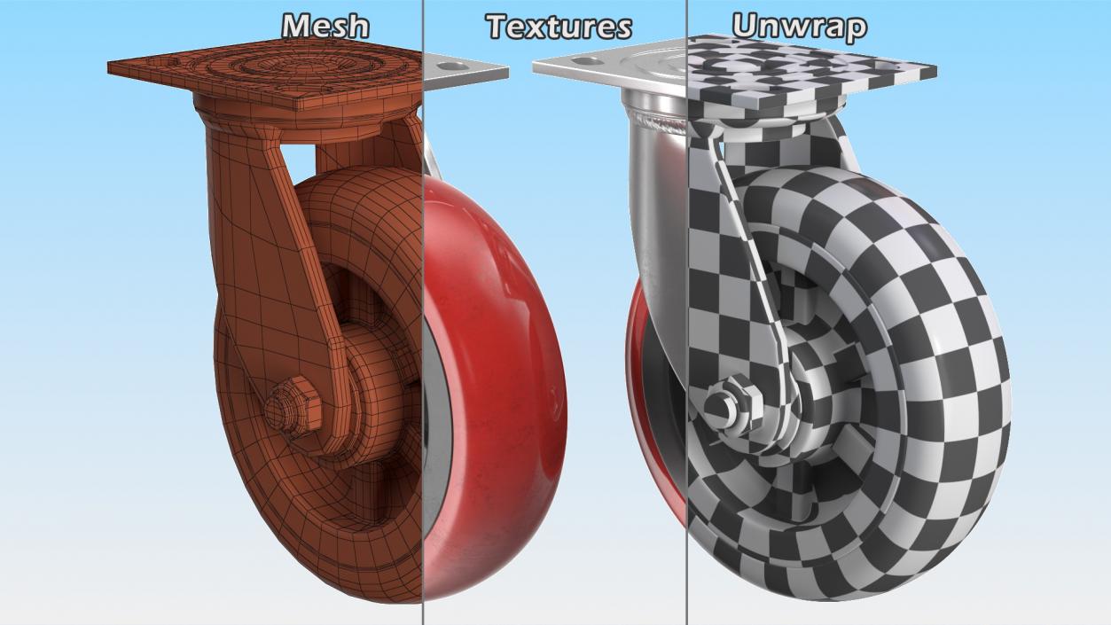 Polyurethane Tread Swivel Caster 3D