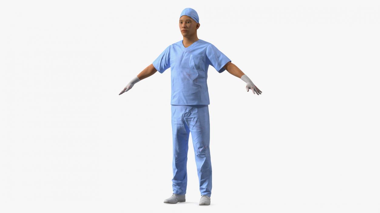 3D Asian Doctor wearing Gloves Stained Blood