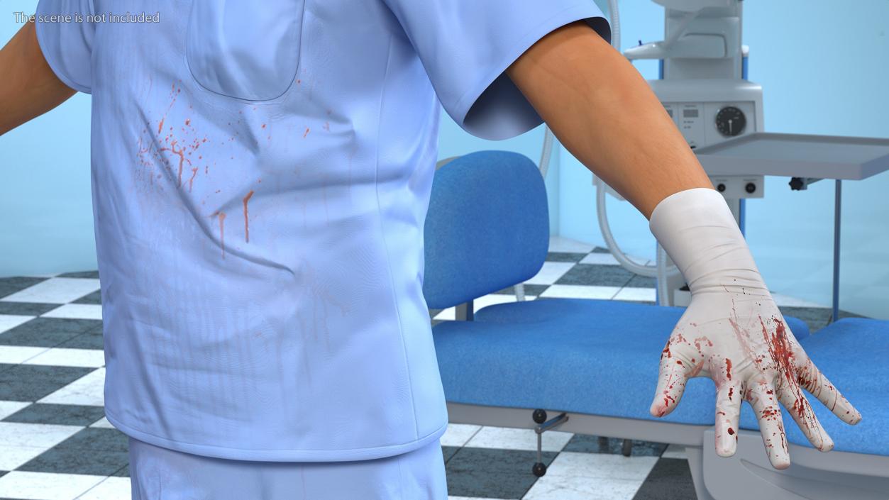 3D Asian Doctor wearing Gloves Stained Blood