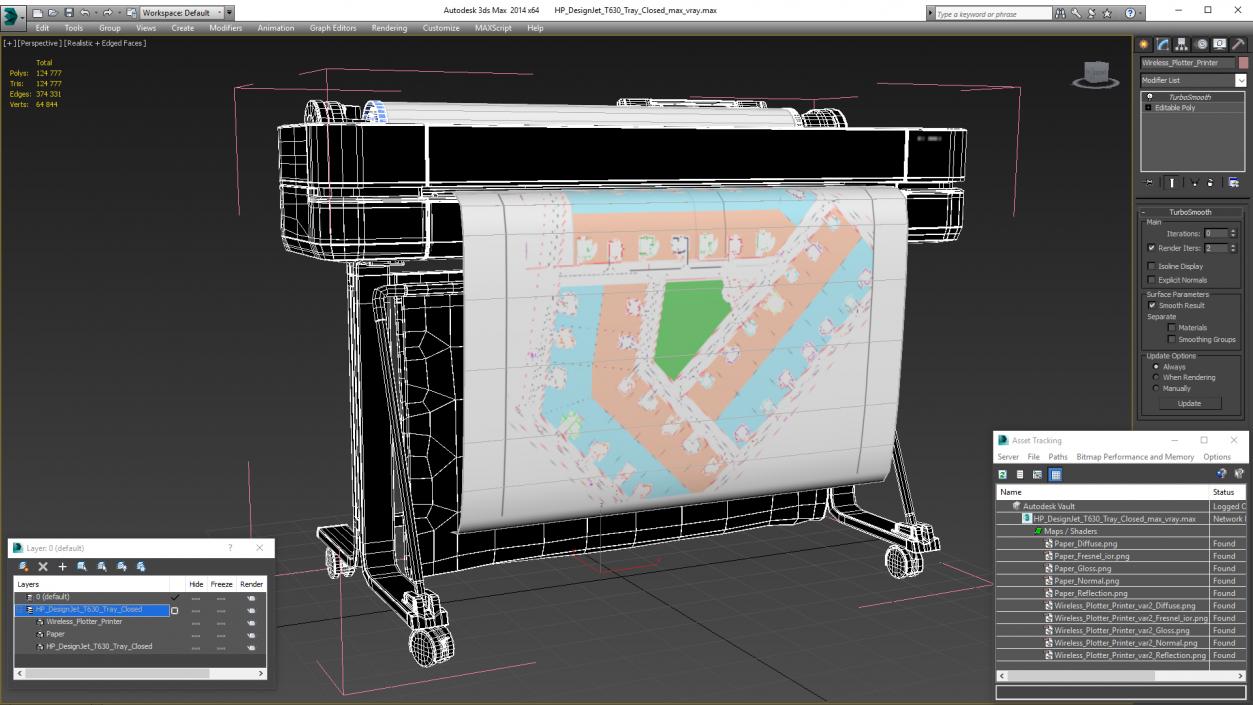 HP DesignJet T630 Tray Closed 3D model