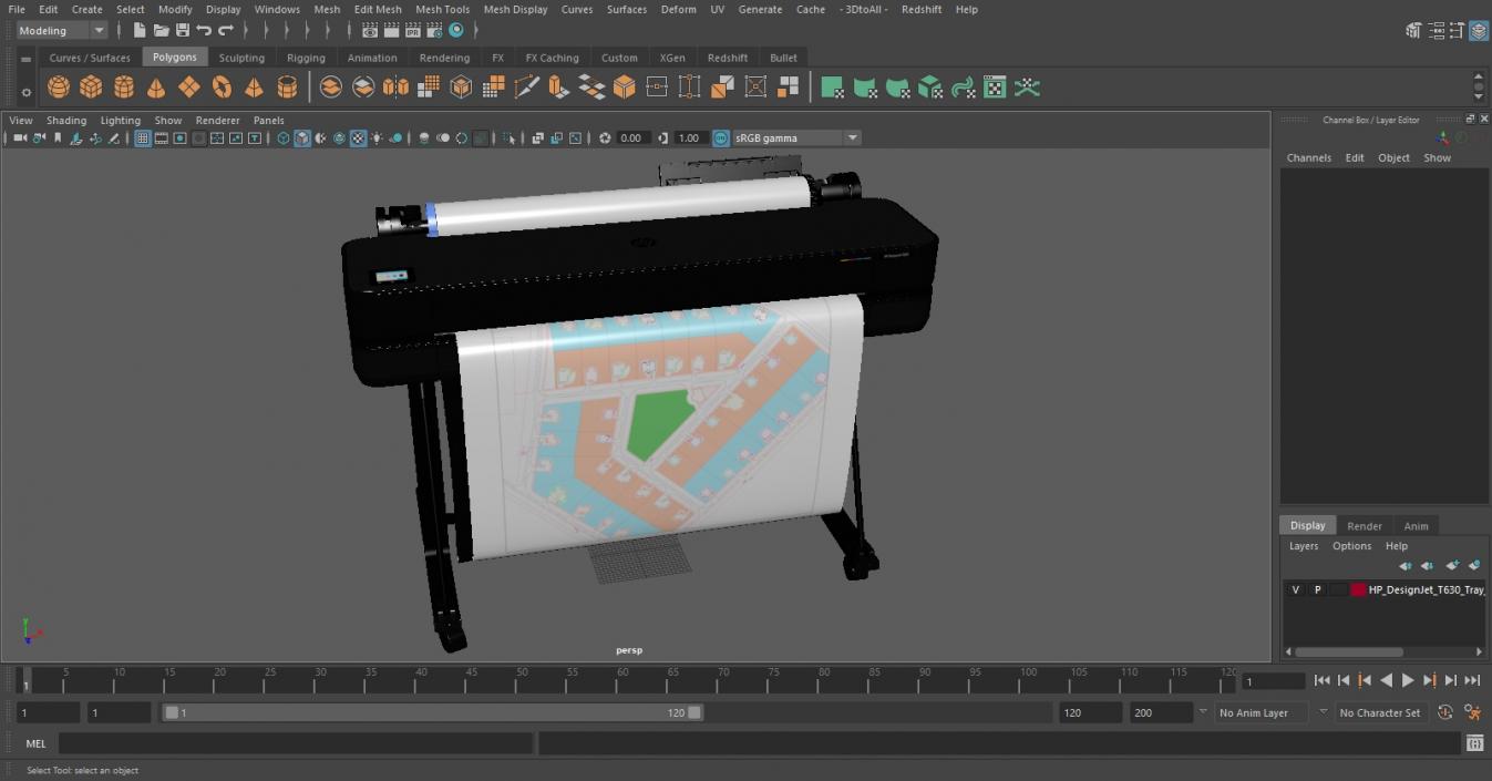 HP DesignJet T630 Tray Closed 3D model