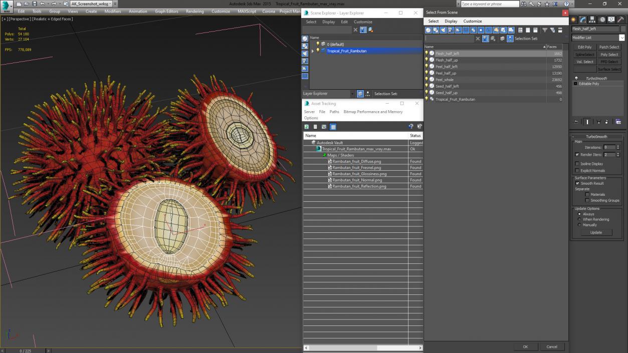 3D Tropical Fruit Rambutan model