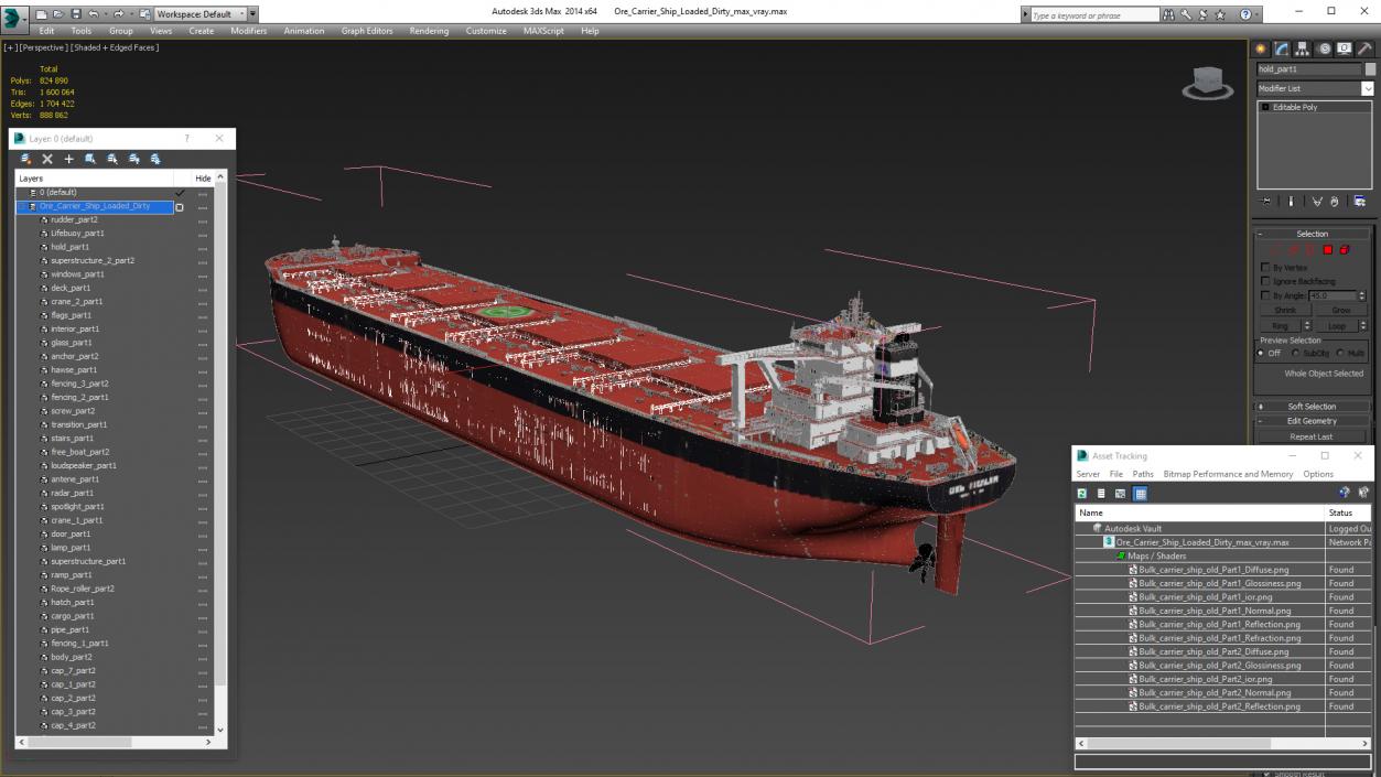 Ore Carrier Ship Loaded Dirty 3D model