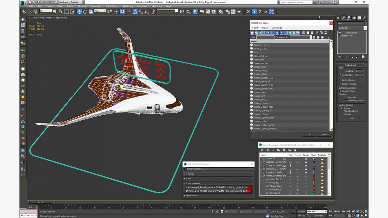 Ecological Aircraft Blended-Wing Body Rigged 3D model