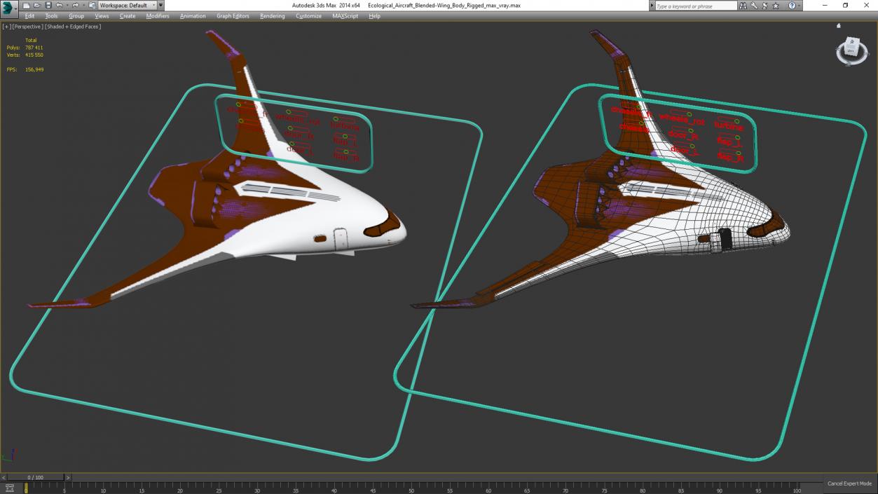 Ecological Aircraft Blended-Wing Body Rigged 3D model