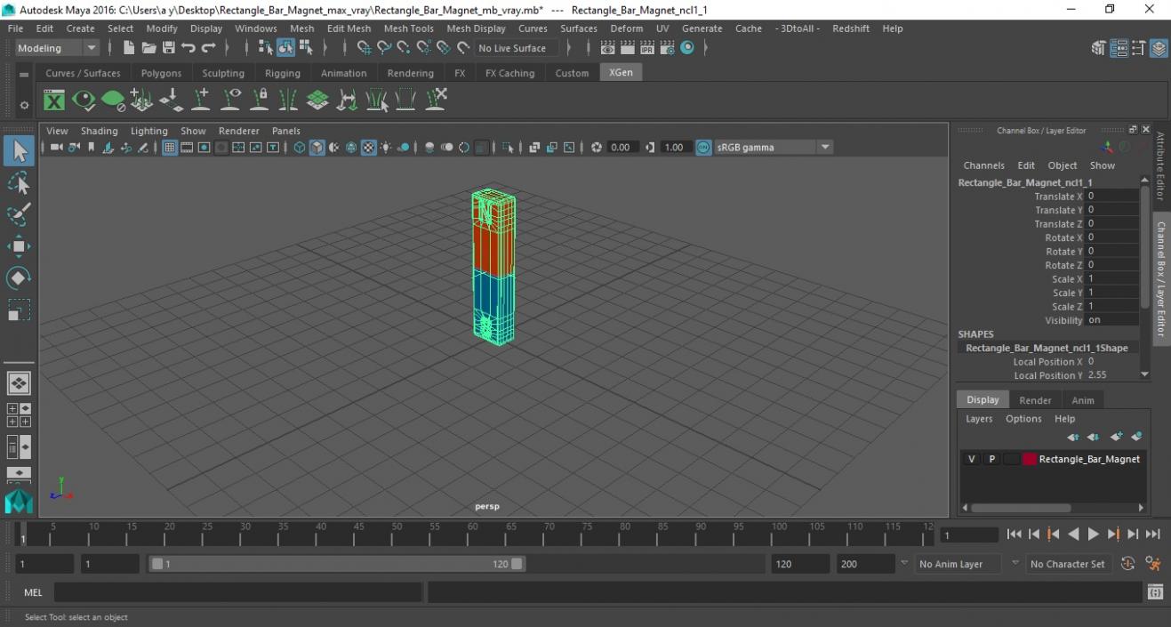 3D model Rectangle Bar Magnet