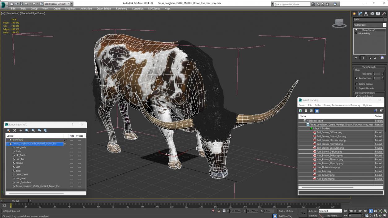 Texas Longhorn Cattle Mottled Brown Fur 3D model