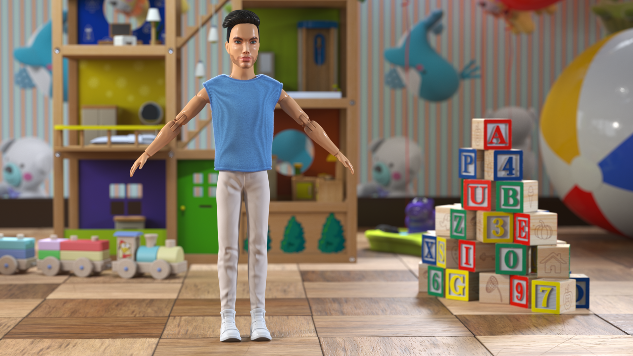 Ken Doll Dressed T-pose Fur 3D