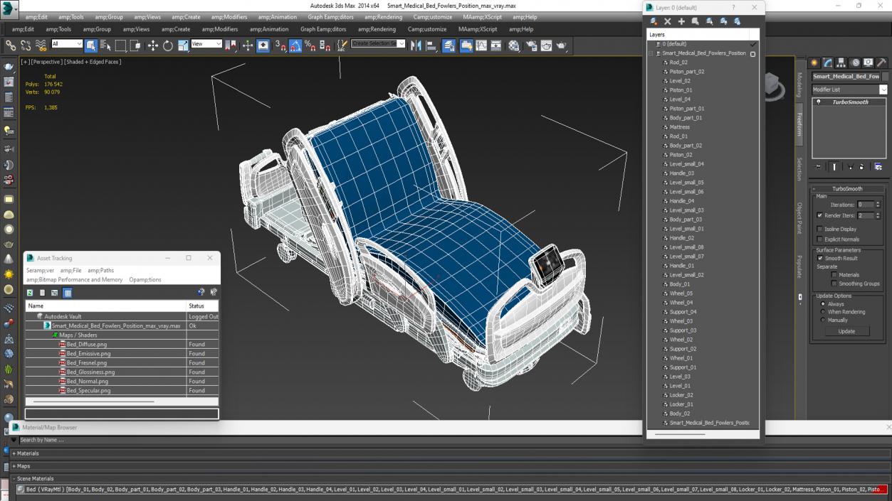 Smart Medical Bed Fowlers Position 3D model