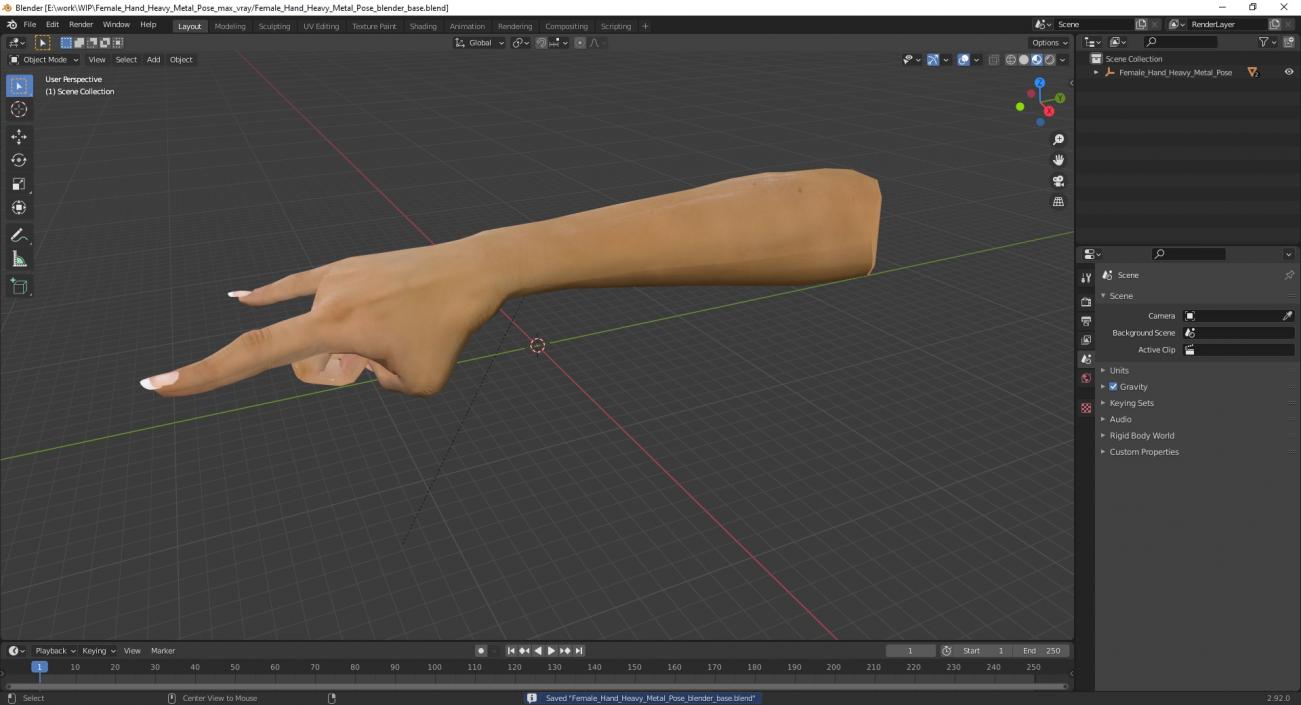 3D Female Hand Heavy Metal Pose model