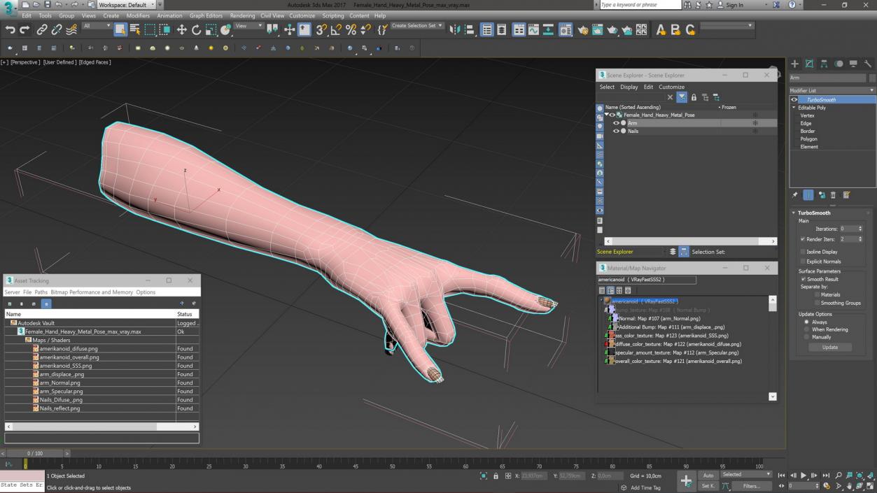 3D Female Hand Heavy Metal Pose model