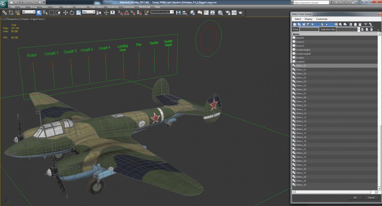 3D Soviet WWII Light Bomber Petlyakov Pe-2 Rigged