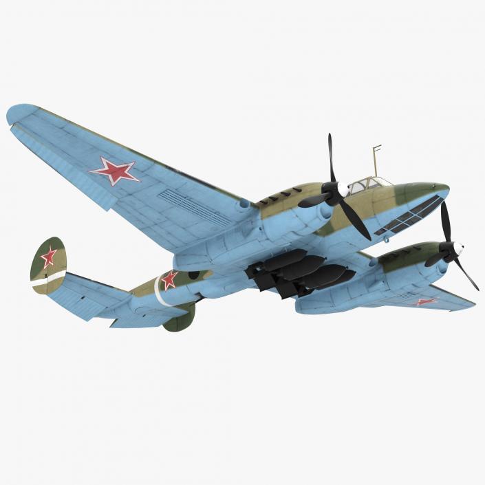 3D Soviet WWII Light Bomber Petlyakov Pe-2 Rigged