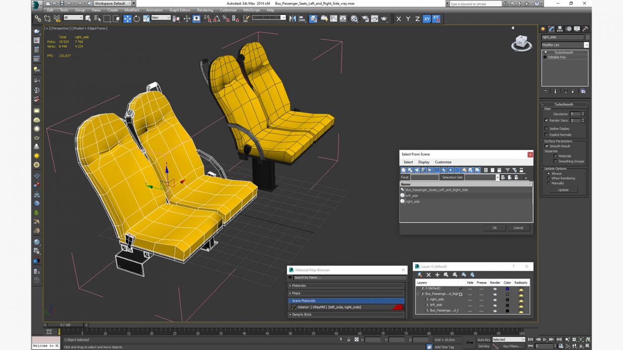 Bus Passenger Seats Left and Right Side 3D model