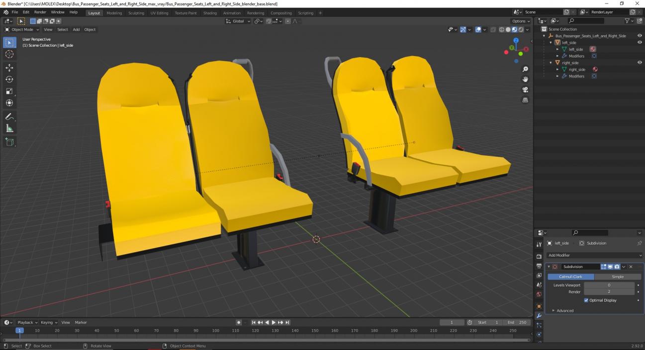 Bus Passenger Seats Left and Right Side 3D model