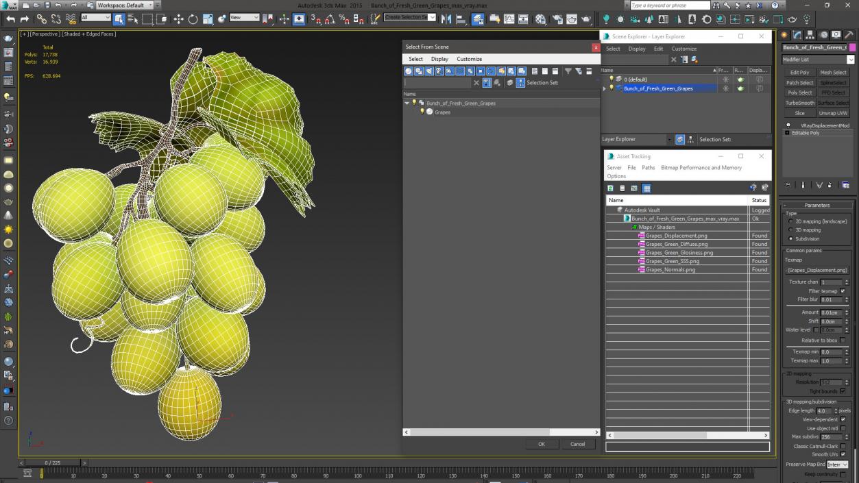 Bunch of Fresh Green Grapes 3D