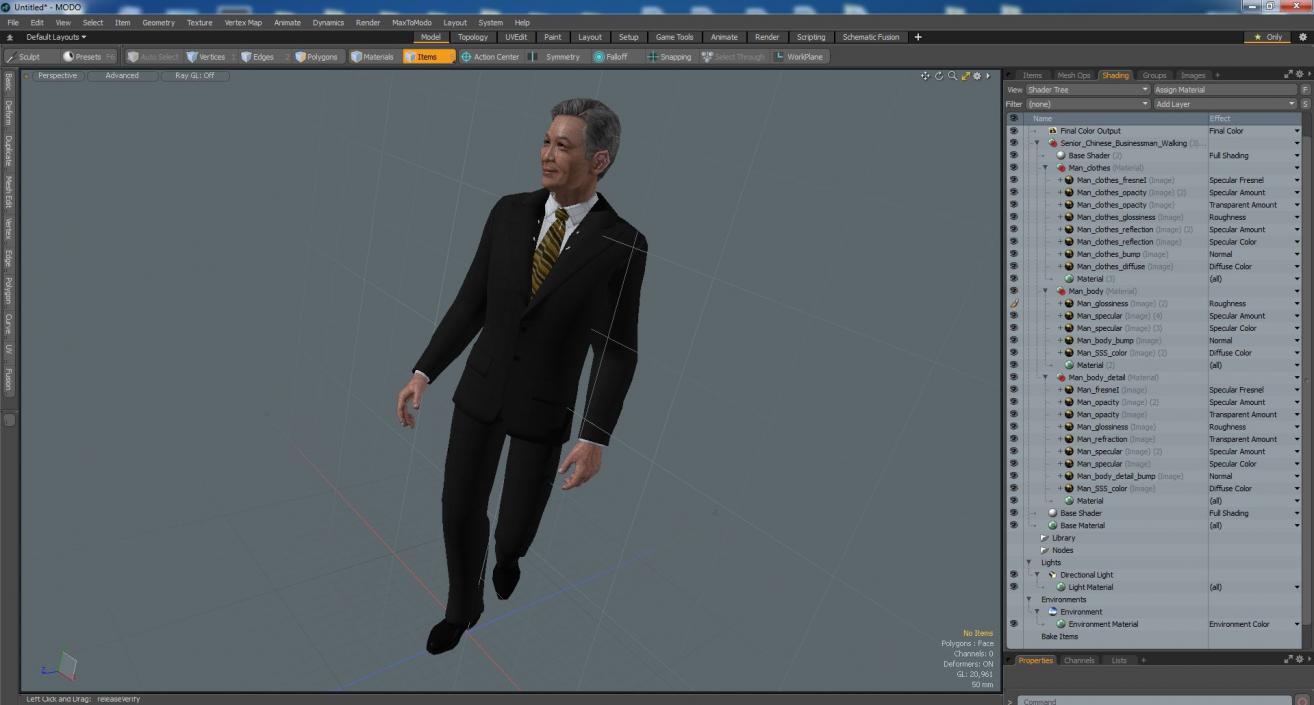 Senior Chinese Businessman Walking 3D model