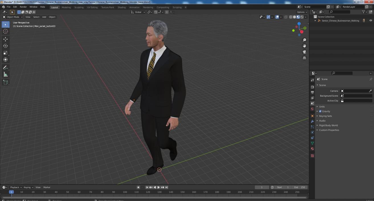 Senior Chinese Businessman Walking 3D model