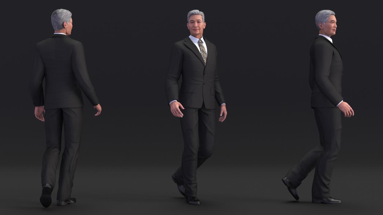 Senior Chinese Businessman Walking 3D model