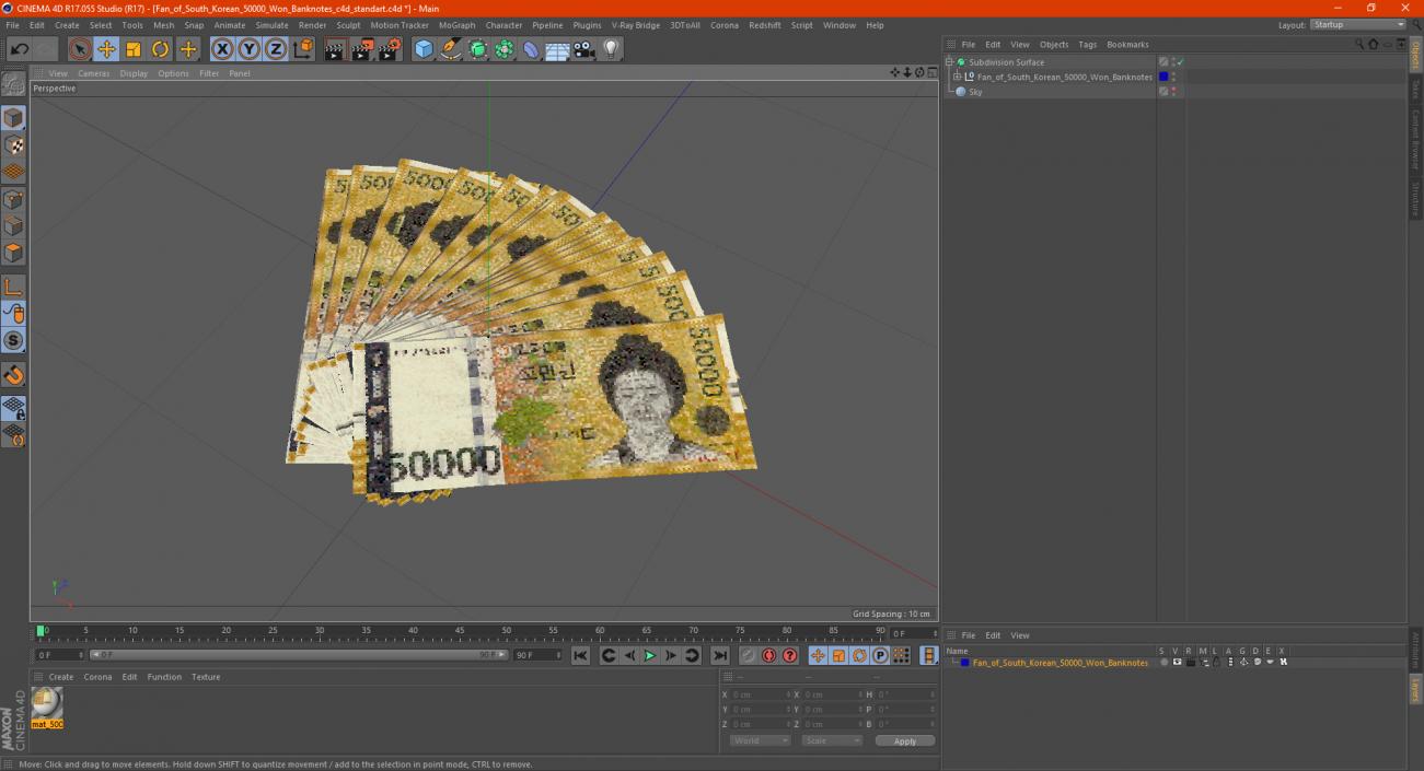 Fan of South Korean 50000 Won Banknotes 3D model