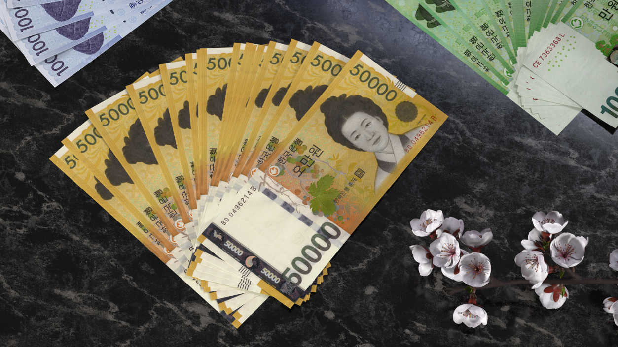 Fan of South Korean 50000 Won Banknotes 3D model