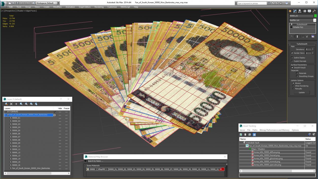 Fan of South Korean 50000 Won Banknotes 3D model