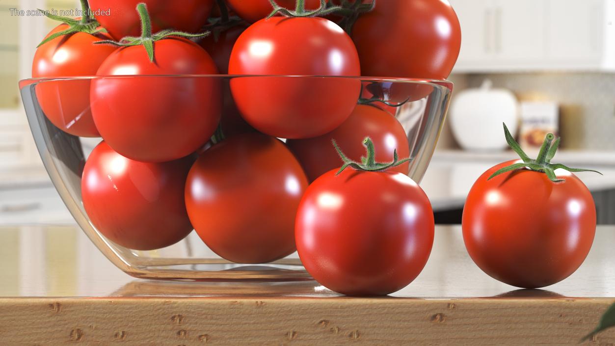 3D Cherry Tomatoes in Glass Bowl Fur model