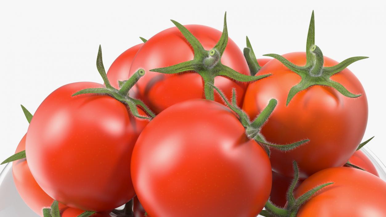 3D Cherry Tomatoes in Glass Bowl Fur model