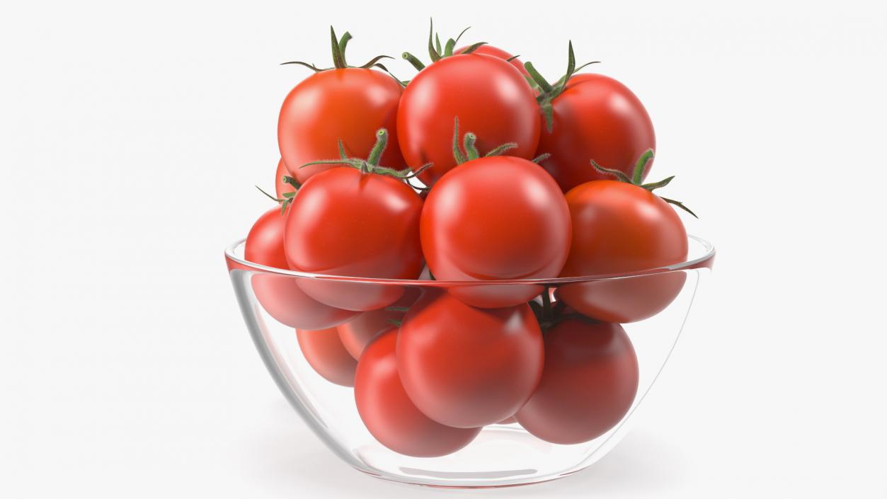 3D Cherry Tomatoes in Glass Bowl Fur model