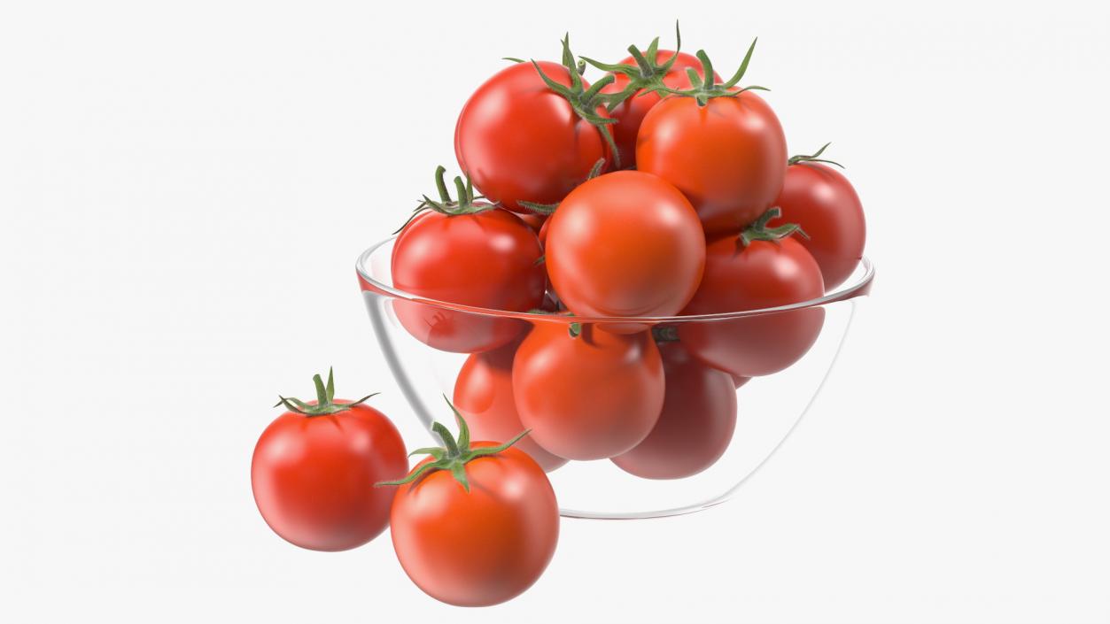 3D Cherry Tomatoes in Glass Bowl Fur model