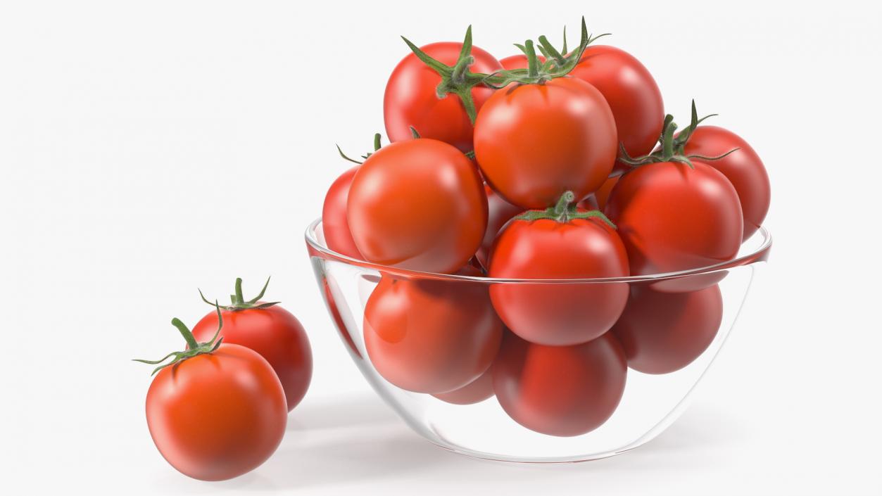 3D Cherry Tomatoes in Glass Bowl Fur model