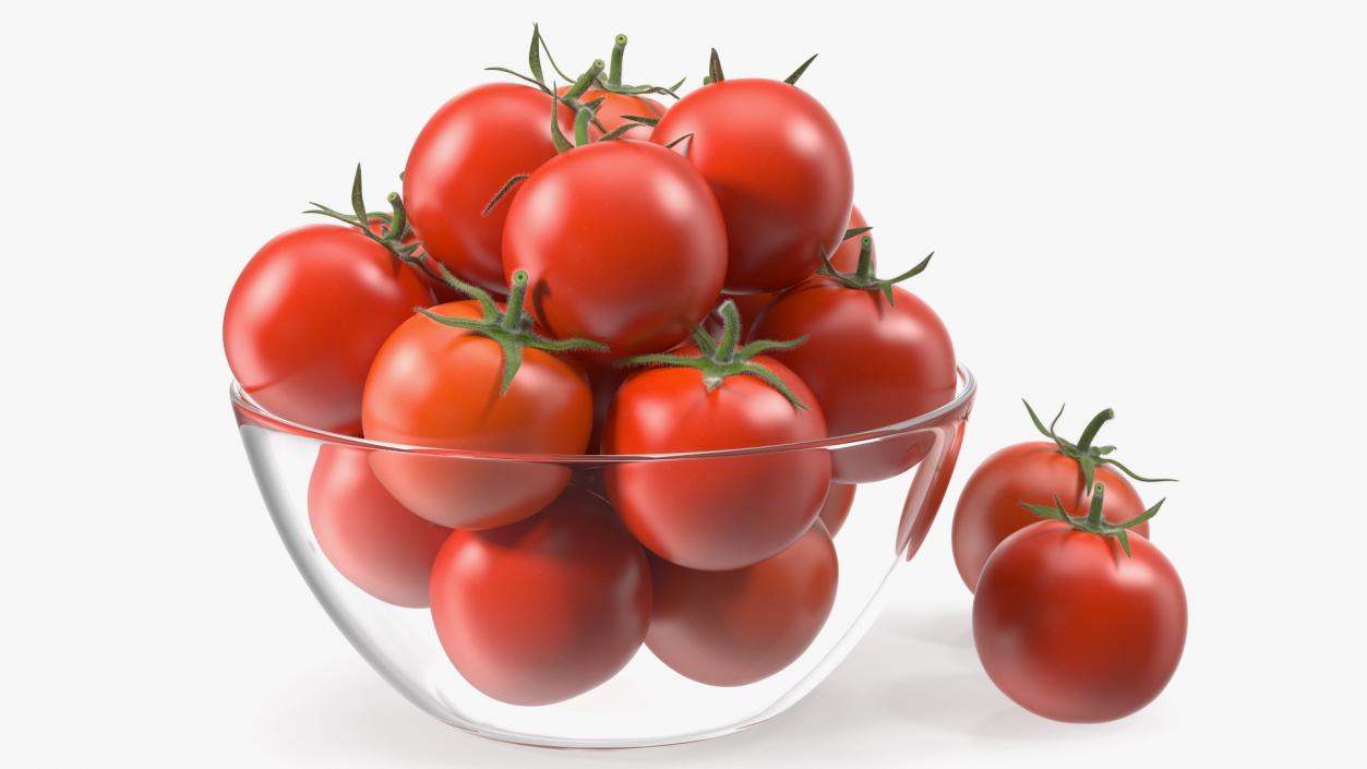 3D Cherry Tomatoes in Glass Bowl Fur model