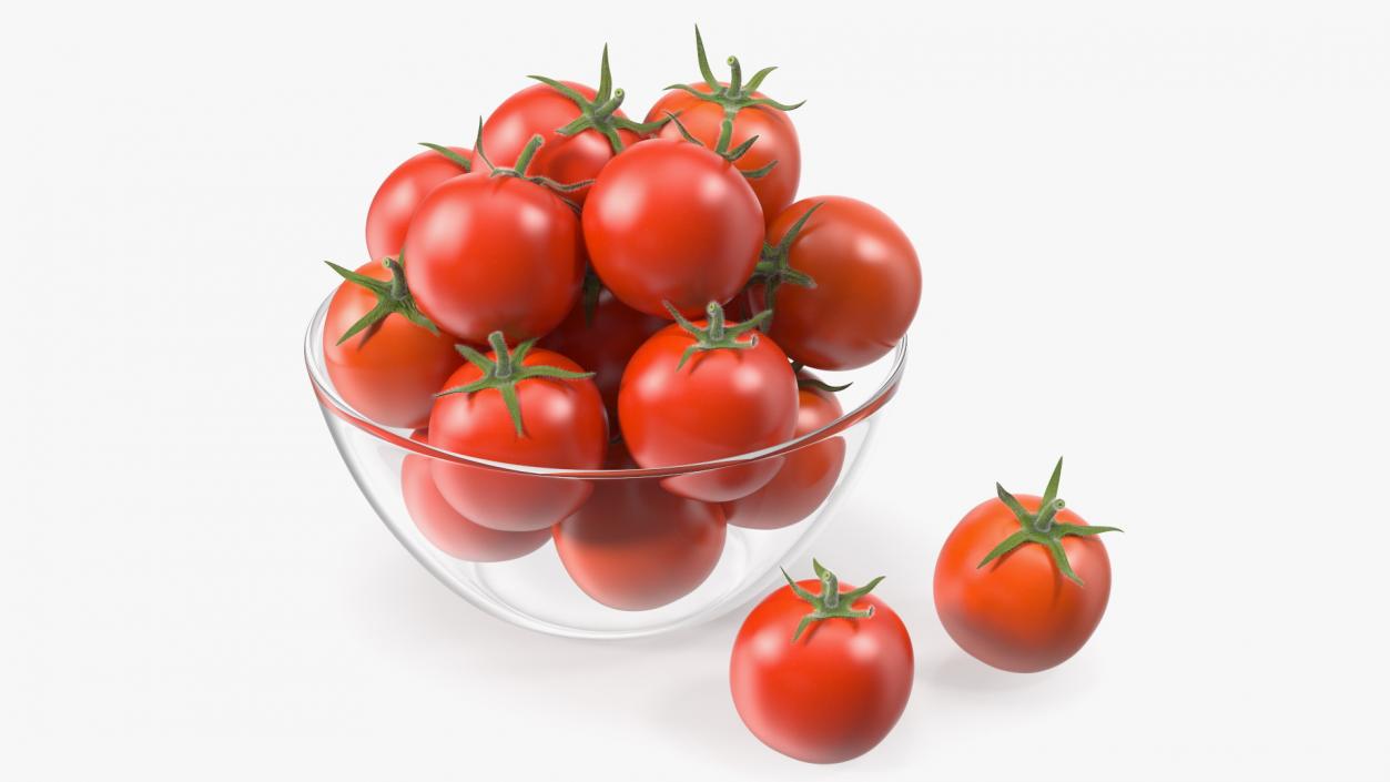 3D Cherry Tomatoes in Glass Bowl Fur model