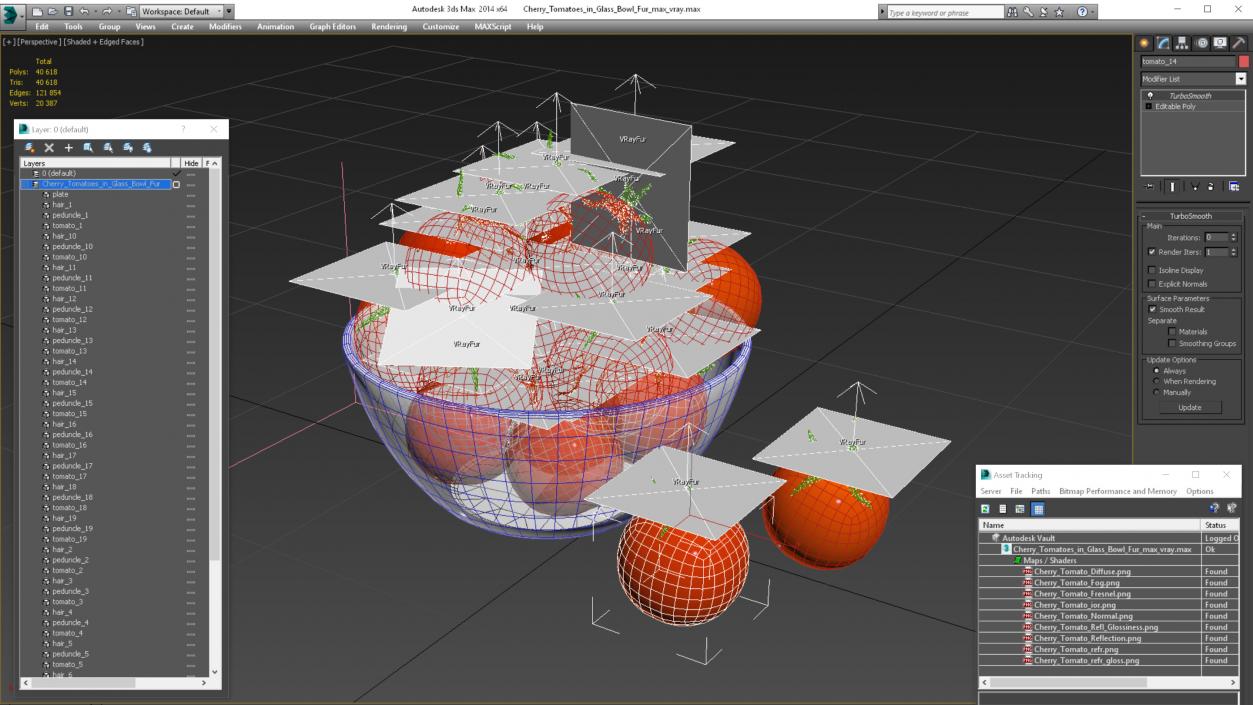 3D Cherry Tomatoes in Glass Bowl Fur model